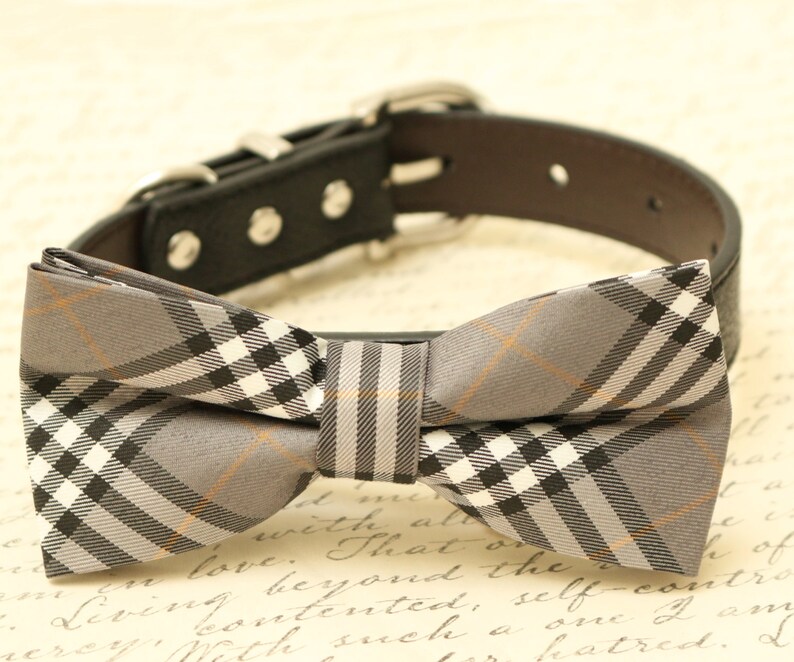 Gray Plaid Dog Bow Tie collar Chic Dogs Bow tie Puppy Etsy