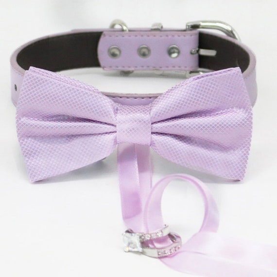 dog ring bearer Lavender bow tie collar dog collar dog of honor leather Lilac dog bow tie collar 
