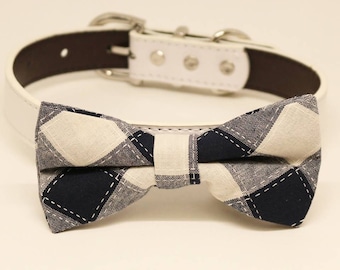 Black and White Plaid Dog Bow tie Collar, Pet Wedding, Birthday Gift, Puppy Love , Wedding dog collar