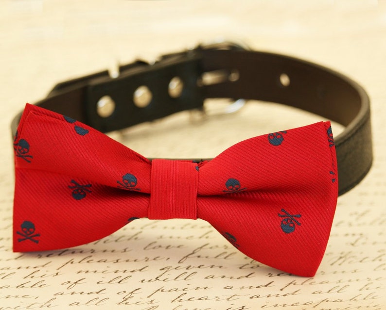 Red and Navy Dog Bow Tie collar bow attached to dog collar Etsy