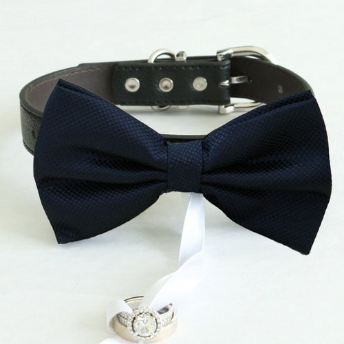Navy Blue With Dots Dog Bow Tie Collar Ring Bearer Pet Etsy