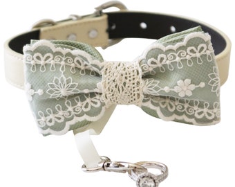 Handmade Sage green Pet Wedding Collar Bow Tie - Custom, Adjustable, Multiple Colors. Ideal for Proposals, Ring Bearer Tasks, Sizes XS-XXL