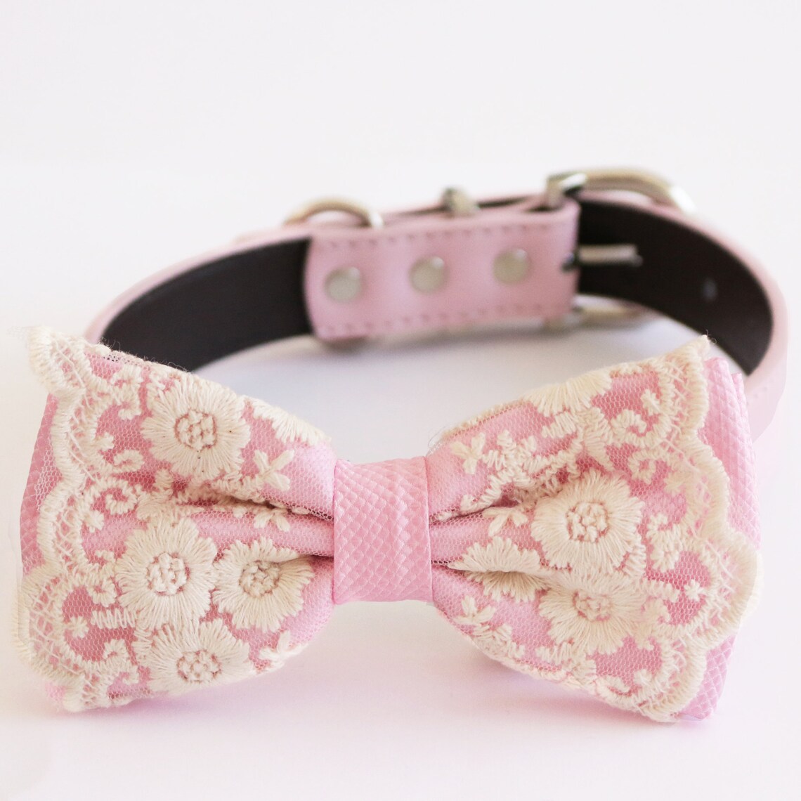 Pink Lace Bow Tie Dog Collar Girl Collar M to XXL Collar Dog Etsy