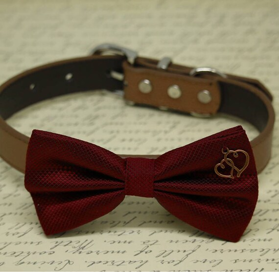 Burgundy Dog Bow tie Collar Double Heart Pet wedding Etsy