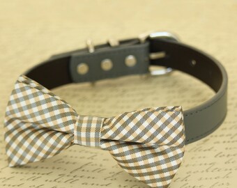 Plaid Champagne dog bow tie collar, Pet wedding accessory, dogs birthday gift , Wedding dog collar