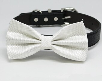 White bow tie collar handmade XS to XXL collar and bow adjustable Puppy bow tie Dog lover ring bearer Blue navy black brown collar