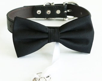 Black bow tie collar,  ring bearer proposal adjustable collar, Puppy collar XS to XXL collar, Bow tie collar, dog lover wedding gift