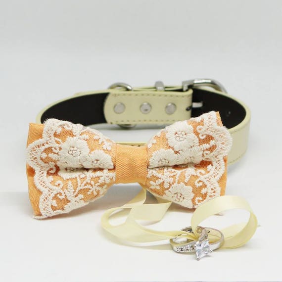 Peach Lace Dog Bow Tie collar Dog ring bearer Lace bow Dog collar Pet Wedding accessory Proposal