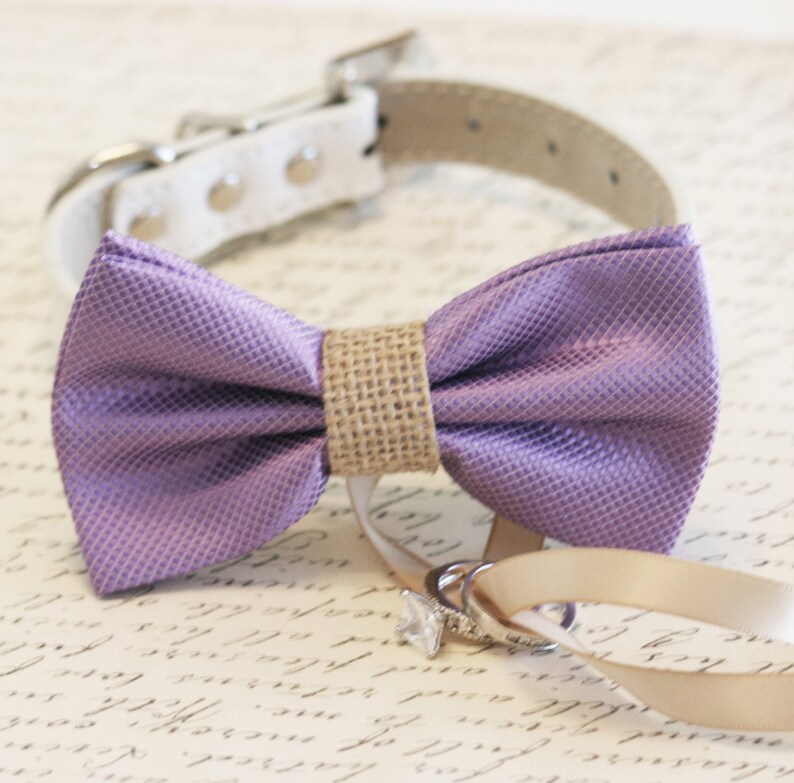 Lavender and burlap Dog Bow Tie Dog ring bearer Pet Wedding Etsy