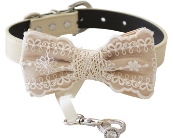 Champagne Pet Wedding Collar Bow Tie set- Adjustable Customizable Various Colors, Perfect for Proposals -Ring Bearer Duties, XS – XXL