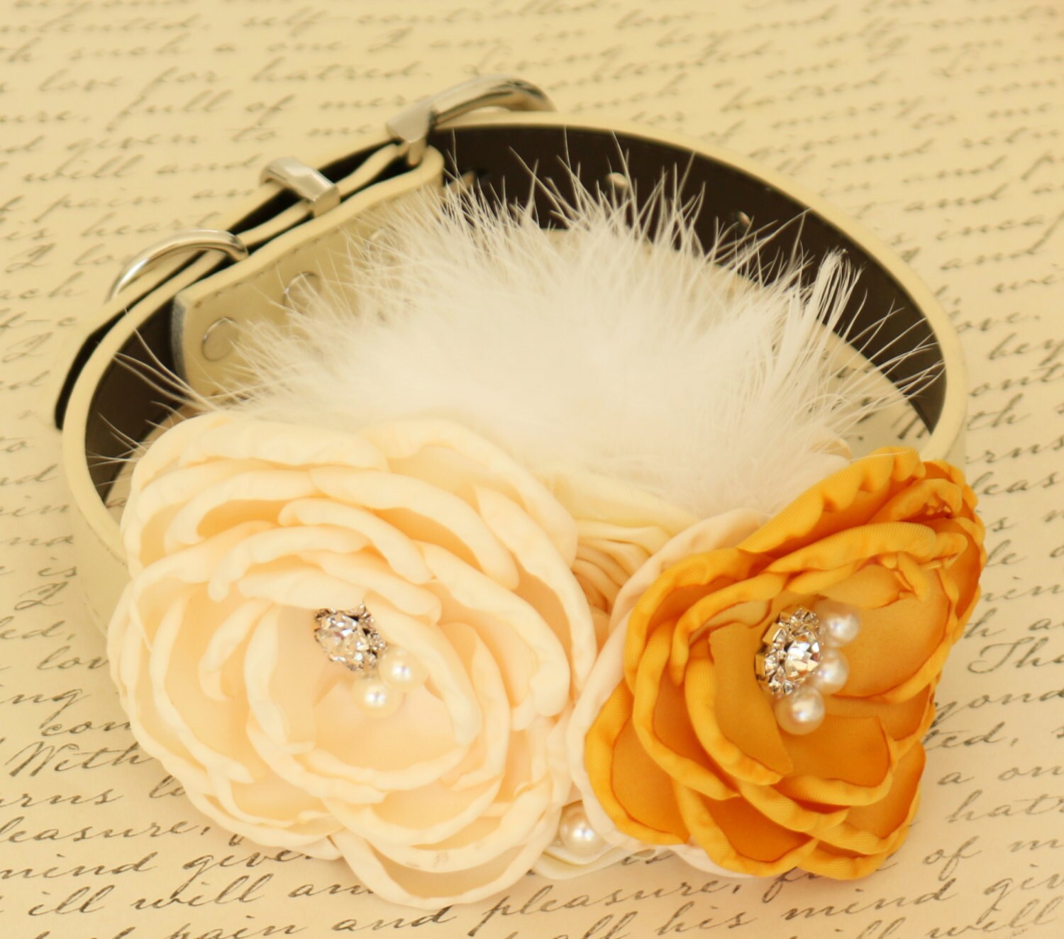 Ivory yellow Flower dog collar Floral collar Pearl beaded Etsy