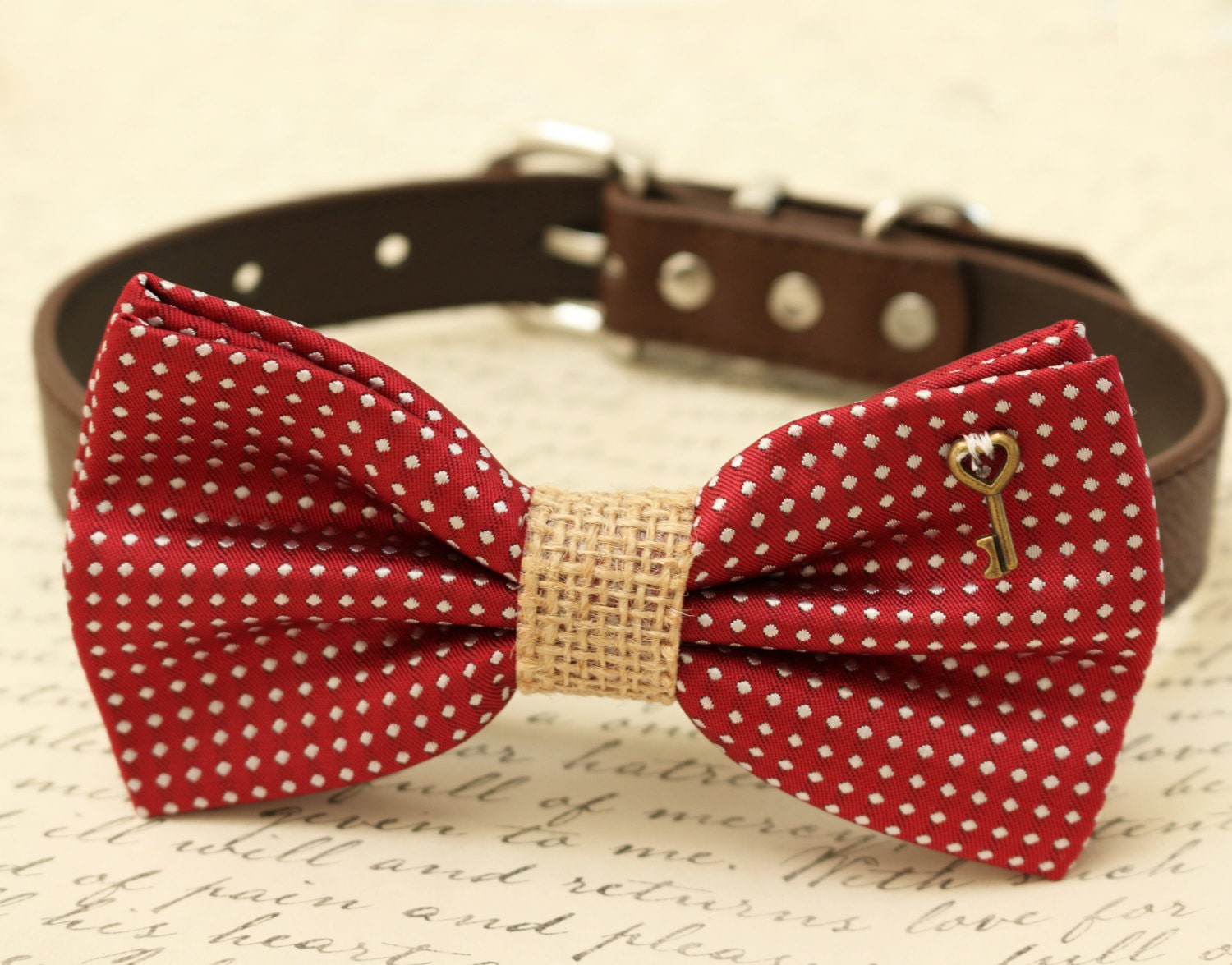 Red Dog Bow Tie collar Burlap Pet wedding accessory Etsy