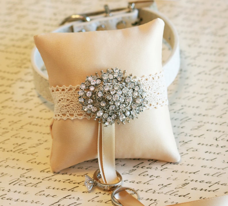 Dog Ring Bearer Pillow Attach to White Leather Collar Etsy