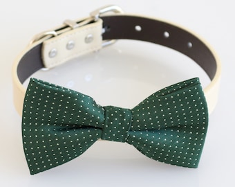 Dark Green dog Bow tie, brown Dog Collar, Pet wedding accessory, wedding, Gift, Fall wedding , Wedding dog collar