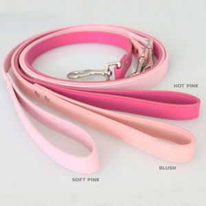 Pink dog Leash, Soft pink blush hot pink leash, Pink blush wedding dog accessory, Dog Lovers gift, Custom leather Dog Leash, pink lover gift image 2