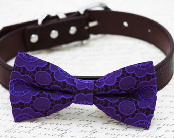 Purple dog Bow tie collar, Floral Prints, Pet wedding, dog lovers , Wedding dog collar