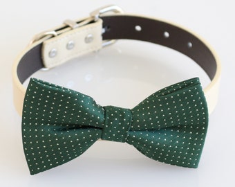 Emerald green bow tie Dog Collar, handmade dog lover gift, leather adjustable collar, M XXL collar, high quality bow tie, gift under 20