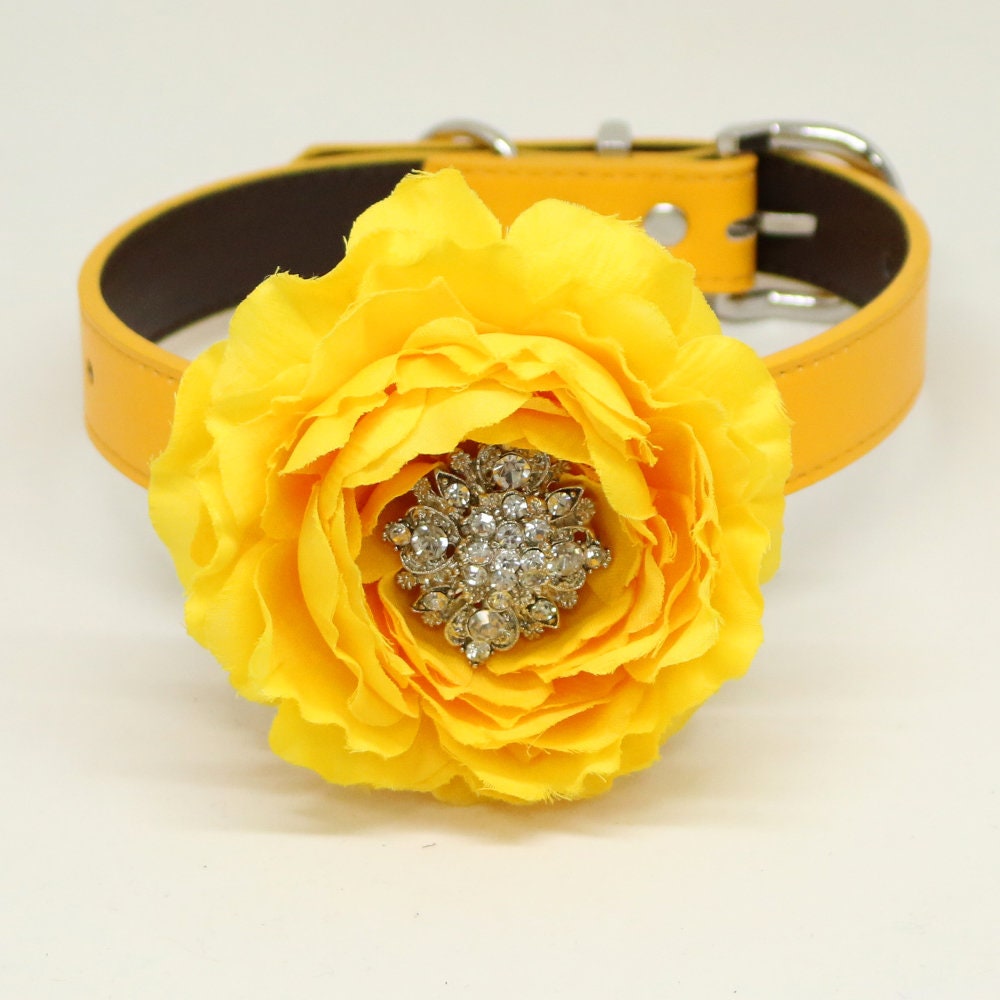 Yellow flower dog collar Yellow leather dog collar Girl Etsy
