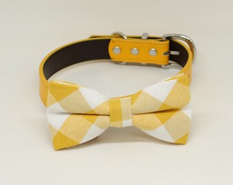 Yellow dog bow tie collar, Yellow dog collar, Black, Gray, Brown, Ivory, Orange dog collar, Boy dog collar, Puppy dog collar, Handmade