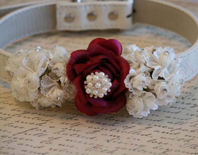 Burgundy Wedding Dog Collar Floral dog collar Pet Wedding Etsy