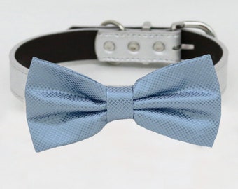 Dusty blue bow tie collar XS to XXL collar and bow tie, adjustable, Puppy bow collar, handmade, Dog lover ring bearer, Wedding dog collar