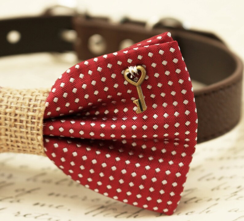 Red Dog Bow Tie collar Burlap Pet wedding accessory Etsy
