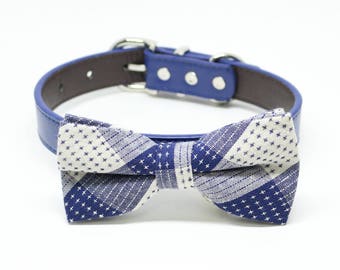 Royal Blue bow tie dog collar, blue Black Gray Brown Ivory White or Navy Leather dog collar, Boy dog collar, bow tie collar, blue bow tie