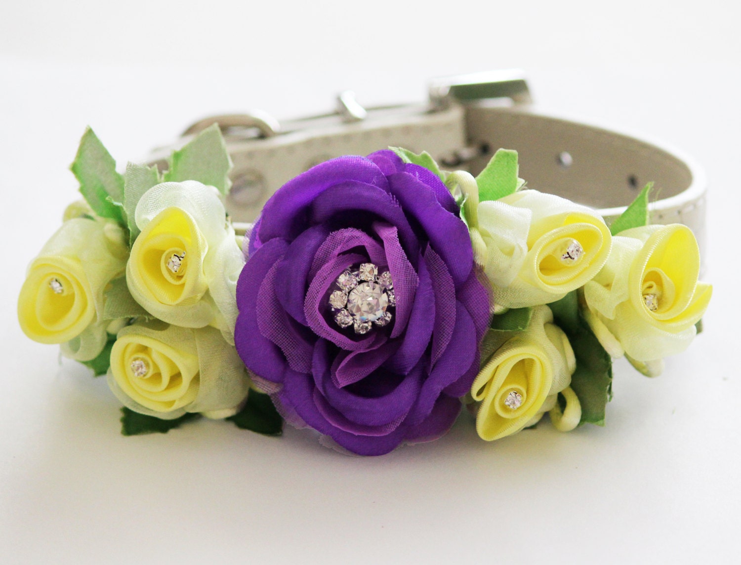 Purple Yellow Wedding Dog Collar. Purle Yellow Flowers with Etsy
