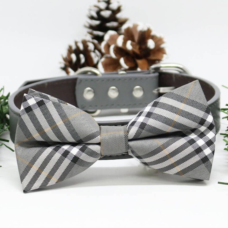 Gray Plaid Dog Bow Tie collar Chic Dogs Bow tie Puppy Etsy