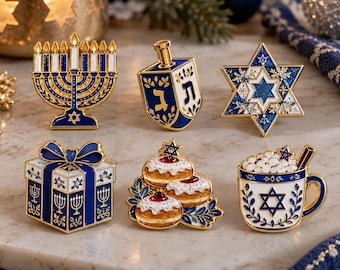 Hanukkah Acrylic Lapel Pin, Menorah Dreidel Star of David Brooch, Blue Gold Jewish Holiday Pin Badge, Festival of Lights Gift, Hanukkah Gift