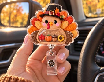 Thanksgiving Turkey Shaker Badge Reel, Cute Fall Nurse ID Badge Holder, Pumpkin Maple Leaf Acorn Sunflower Badge Reel, Autumn Gift for Nurse