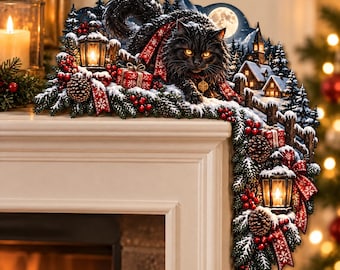 Yule Cat Christmas Corner Sign, Gothic Black Cat Shelf Sitter, Nordic Folklore Holiday Door Topper, Rustic Winter Xmas Decor, Christmas Gift