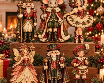 Nutcracker Christmas Wooden Block, 2D Mouse King Ballerina Sugar Plum Fairy, Vintage Ballet Shelf Sitter, Christmas Gift
