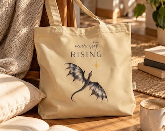 Never Stop Rising Stoffbeutel | Bio-Baumwolltasche mit Aquarell-Drache