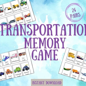 Printable Transportation Themed Memory Game | Fun and Educational Game for Kids