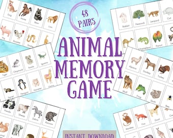 Juego de memoria con temática de animales imprimible / Juego divertido y educativo para niños