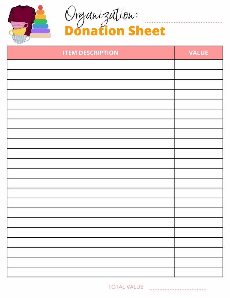 Donation Tracker Printable Household Item Donation Tracker Digital