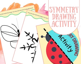 Actividad de dibujo de simetría imprimible, Actividad de dibujo de simetría digital, Actividad de dibujo de verano, Hoja de trabajo de verano, Hoja de trabajo de dibujo