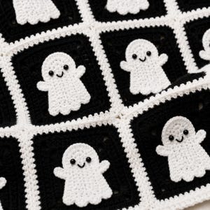 Ghost Granny Square Blanket Crochet Pattern, Easy Halloween Crochet Throw Baby Blanket Afghan, Halloween Blanket, PDF Download