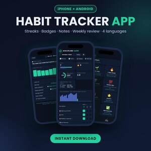 Habit Tracker App , Gamified Daily Habit Streak Tracker with XP Levels, Discipline Planner, Instant Download