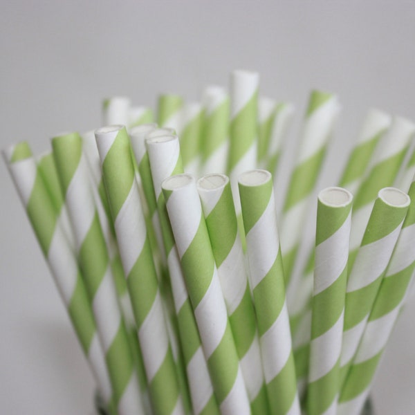 175 Light Green Striped Paper Straws and Printable Flag Toppers