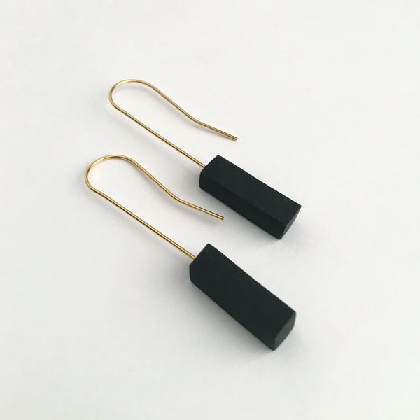 Minimal Black and Gold Dangle Earring, Simple Geometric Square Drop Earring, Everyday Earrings for Pierced Ears