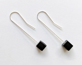 Simple Black and Silver Dangle Earring, Delicate Geometric Square Drop Earring, Minimal Cube Earrings