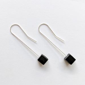 Simple Black and Silver Dangle Earring, Delicate Geometric Square Drop Earring, Minimal Cube Earrings image 1