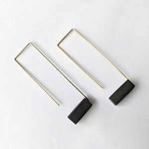 Geometric Black Drop Earring, Minimal Rectangle Black and Gold  Drop Earring, Simple Everyday Earrings for Pierced Ears