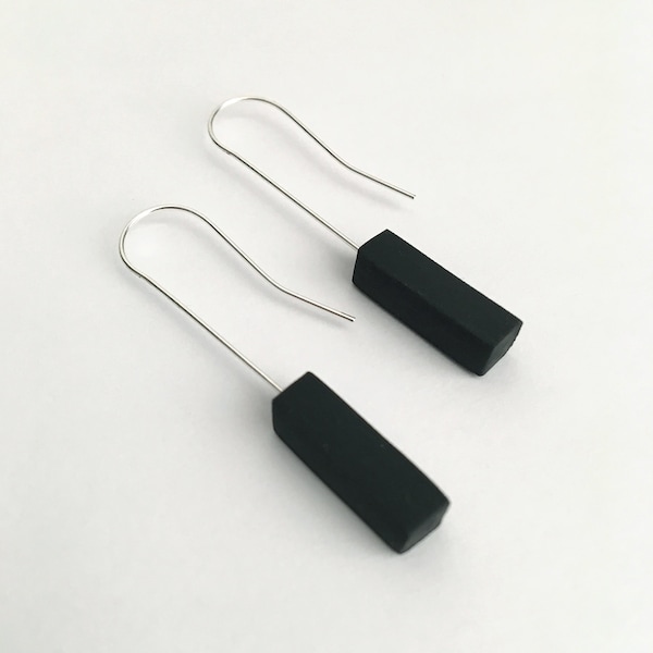 Minimal Black and Silver Dangle Earring, Simple Geometric Square Drop Earring, Everyday Earrings