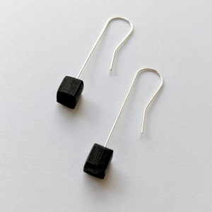 Simple Black and Silver Dangle Earring, Delicate Geometric Square Drop Earring, Minimal Cube Earrings image 5