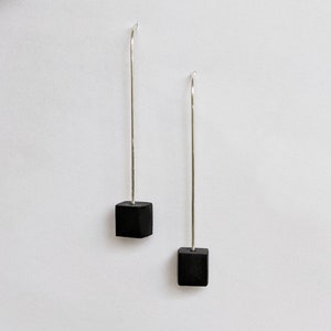 Simple Black and Silver Dangle Earring, Delicate Geometric Square Drop Earring, Minimal Cube Earrings image 4