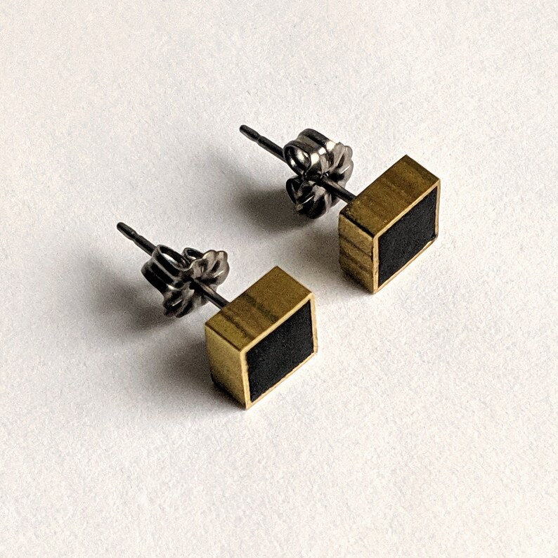 Black Square Stud Earrings Minimal Square Earring Set Simple Etsy