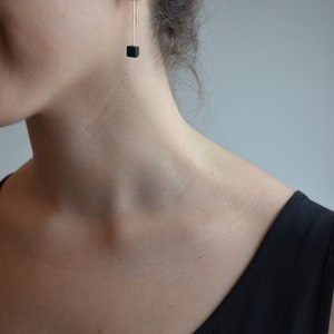 Simple Black and Silver Dangle Earring, Delicate Geometric Square Drop Earring, Minimal Cube Earrings image 2